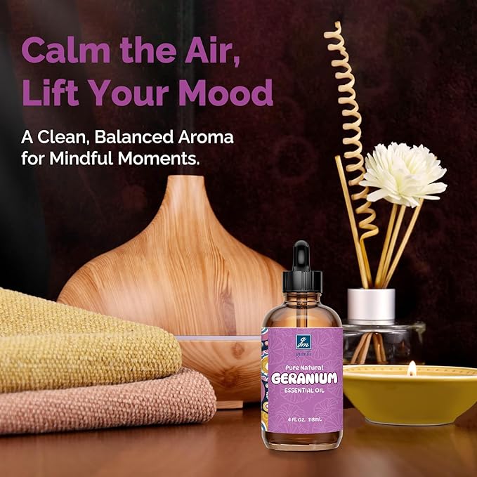 Geranium Essential Oil 4 Oz, 100% Pure Geranium Oil for Diffuser, Skin, Hair, Face, Soap & Candle