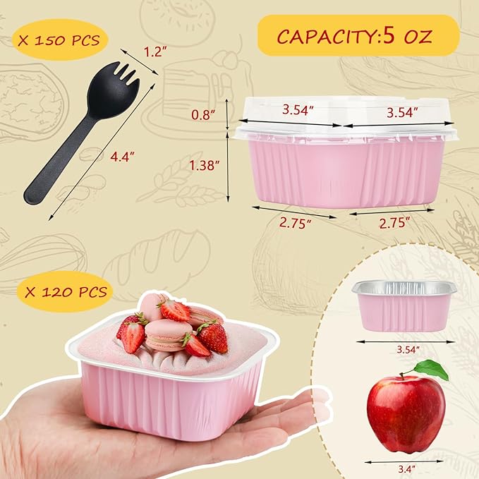 120pack 5oz Mini Cake Tins Cupcake Pan with Lids,LNYZQUS Aluminum Foil Baking Cups,Disposable