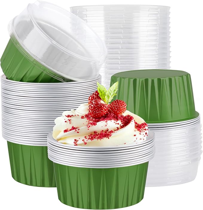 EUSOAR Aluminum Muffin Cups with Lid, 30pcs 5oz Creme Brulee Ramekins Disposable Custard Flan