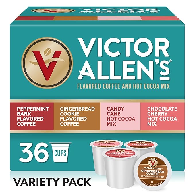 Victor Allen's Coffee Holiday Favorites Coffee & Hot Cocoa Mix Variety Pack, 36 Count, Single Serve