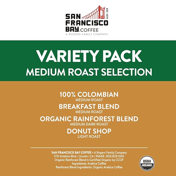 San Francisco Bay Compostable Coffee Pods - Variety Pack Medium Roast (40 Ct) K Cup Compatible