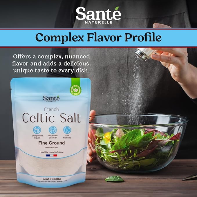 Sante Fine Ground Sea Salt From the Celtic Sea - 1.1lb (18oz) Unrefined French Sea Salt Organic
