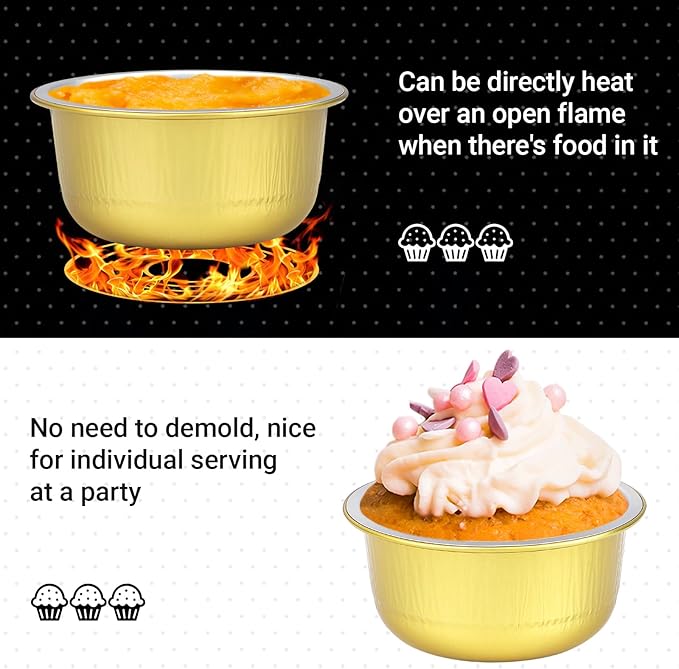Beasea Aluminum Ramekins With Lids, 100 Pack 6.1oz 180ml Disposable Foil Aluminum Baking Cups Round