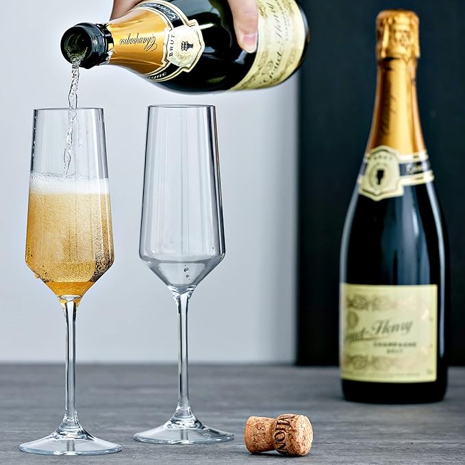 Amazing Abby - Stella - 8-Ounce Unbreakable Tritan Champagne Flutes (Set of 6), Plastic Wine