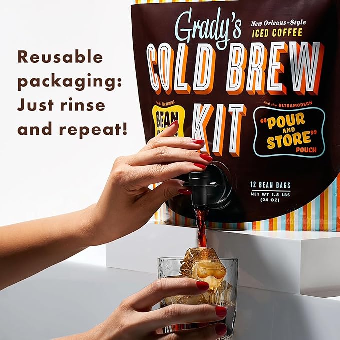 GRADY’S COLD BREW, New Orleans Style, 100% Arabica Ground Coffee & Chicory Pouches, 2 All-in-One