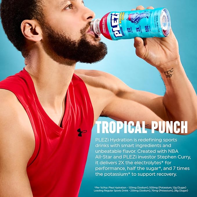 PLEZi Tropical Punch Hydration Drink x Stephen Curry - Sports Drinks with 2X Electrolytes - 500mg