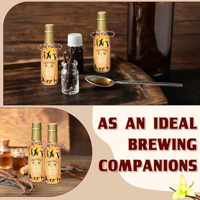 Tioncy 16 Pcs Vanilla Extract Bottles for Homemade Vanilla Jar Glass Bottle with Cap, Shrink Band