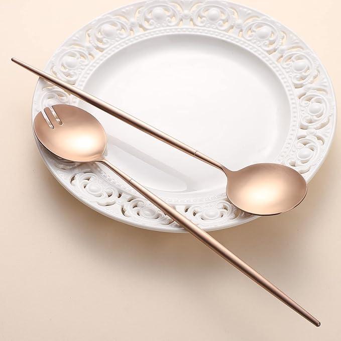 Salad Servers,Spoon and Fork Set 11.41 inch,18/10 Stainless Steel Salad Serving Titanium Plating
