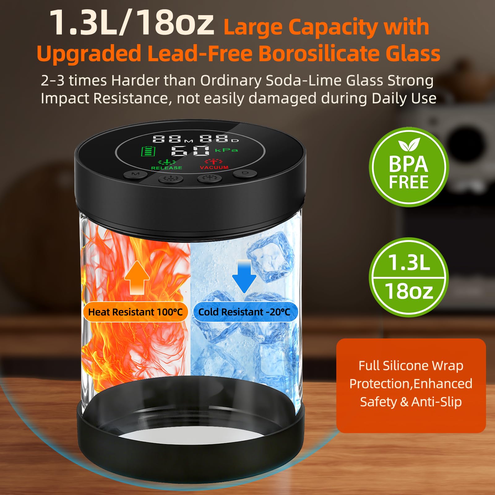 Automatic Vacuum Coffee Canister, 1.3L Coffee Container with LED Display