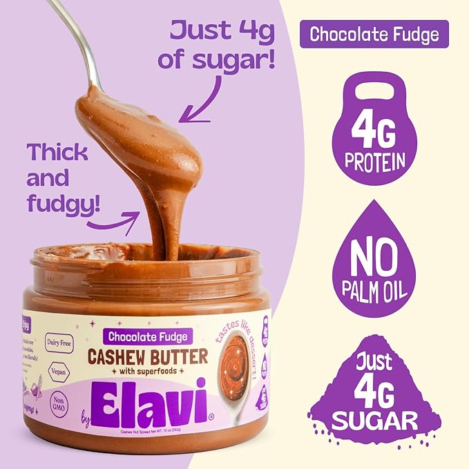 ELAVI Keto Cashew Butter, Kid-Friendly, Low-Sugar Dessert Spread | Vegan, No Added Sugar, No Sugar