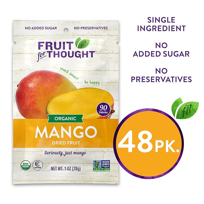 Fruit for Thought Organic Dried Mango | Dried Fruit Snack Packs Ideal for the Family | No Sugar