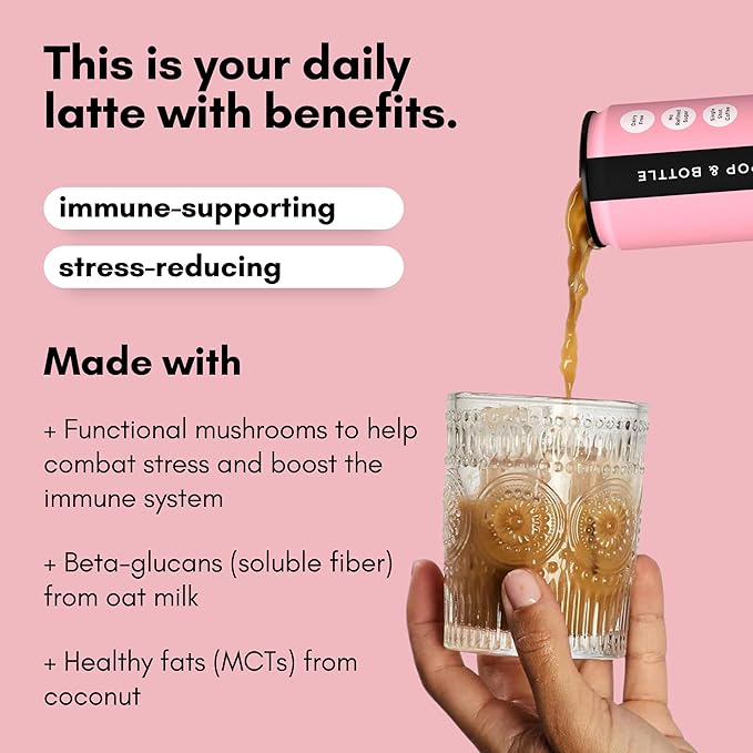Pop & Bottle, Oat Milk Lattes - Cold Brew with Lions Mane & Reishi, MCT Oil, Single Shot Cold Brew