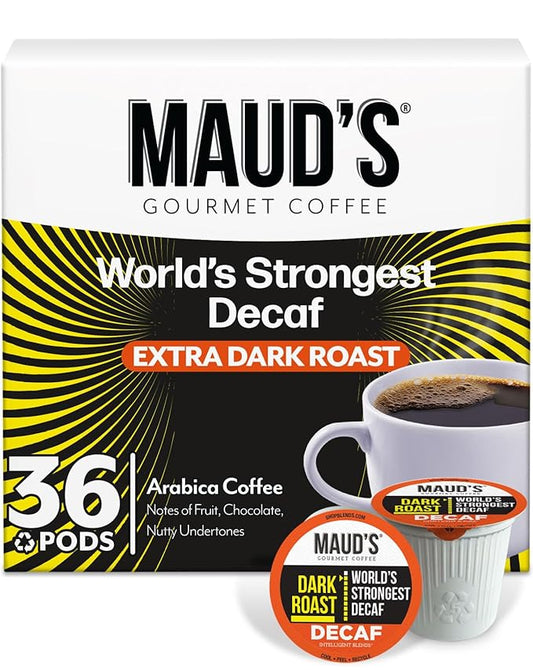 Maud's World's Strongest Decaf Dark Roast Coffee Pods, 36 ct, Decaffeinated Dark Roast Coffee in