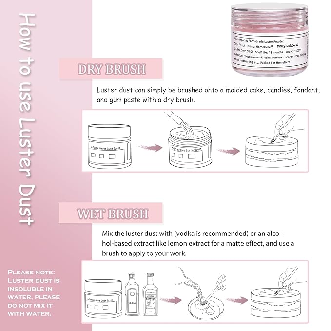 HomeHere Edible Luster Dust Food-Grade Glimmer Powder Glitter for Cake Decorating 7g, Edible