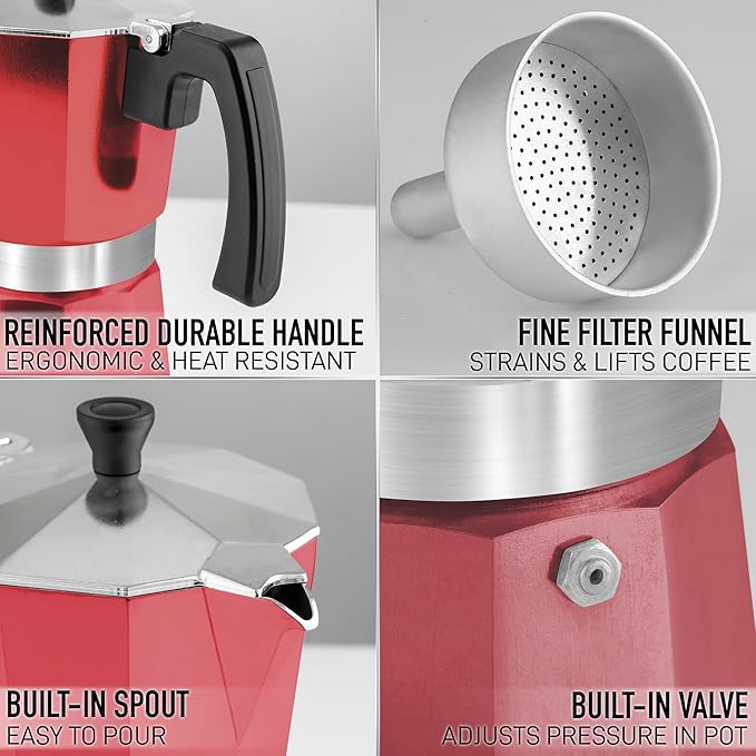 Zulay Moka Pot Espresso Stovetop Coffee Maker - Leak-Proof, Stainless Steel, Easy to Clean, Heat