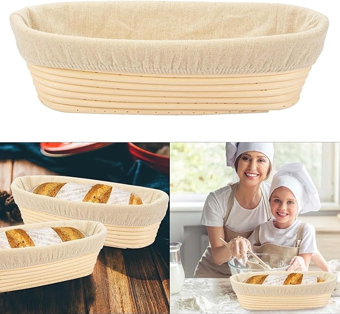 2PACK 12 inch Oval Bread Proofing Basket Banneton Bread Dough Proofing Rising Rattan Basket & Liner
