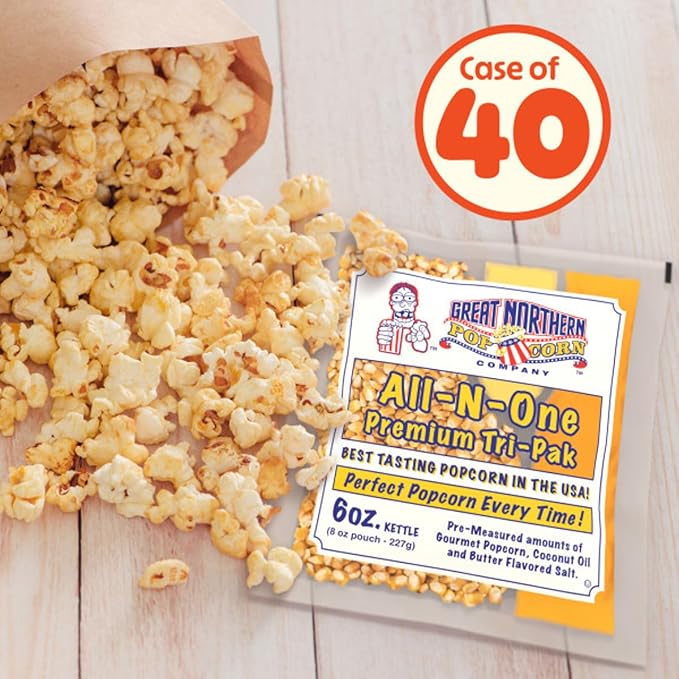 6 oz Popcorn Packs ??Pre-Measured, Movie Theater Style, All-in-One Kernel, Salt, Oil Packets for