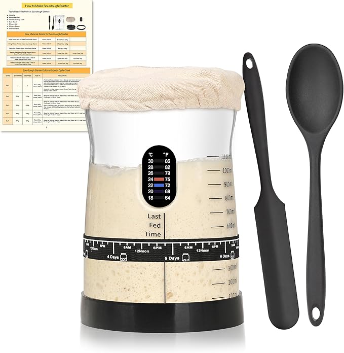 Pro Sourdough Starter Kit- 50oz Large Capacity Sourdough Starter Jar, 17 Flavorful Fermentation