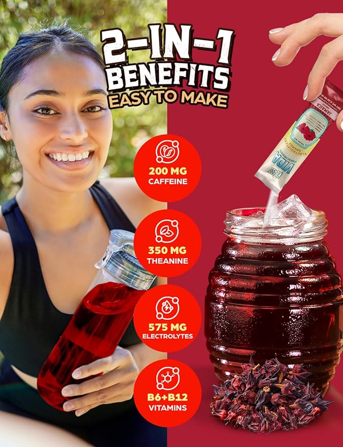 Hydration + Energy Electrolyte Drink Mix ??Hibiscus Agua Fresca Flavor | Sugar-Free Powder with