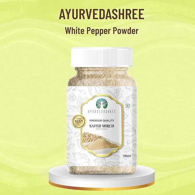 AYURVEDASHREE White Pepper Powder 100gm PET Jar | All Natural | Non GMO, 100% Raw | Sourced from
