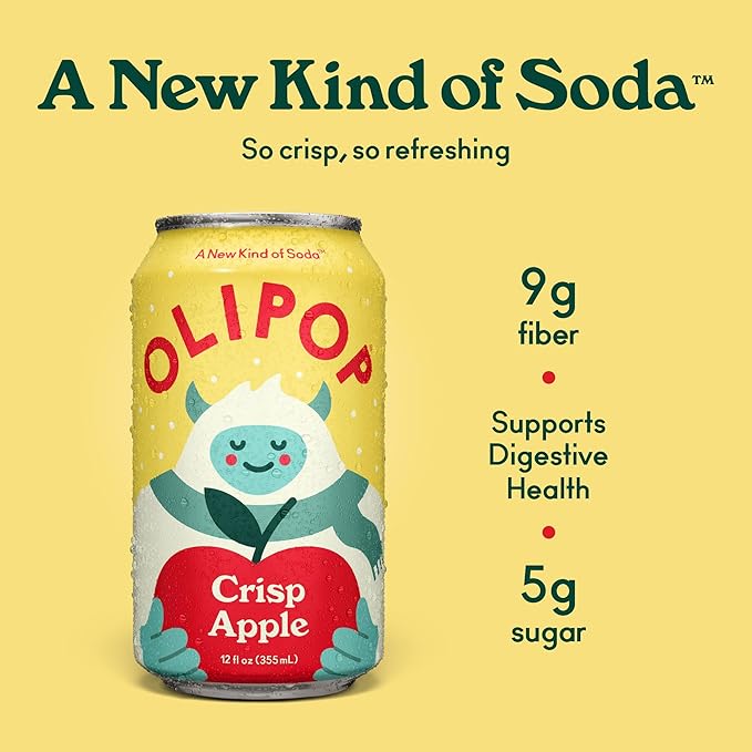 OLIPOP Prebiotic Soda Pop, Crisp Apple, Pantry Pack Packed with Prebiotics, Fiber, and Botanicals