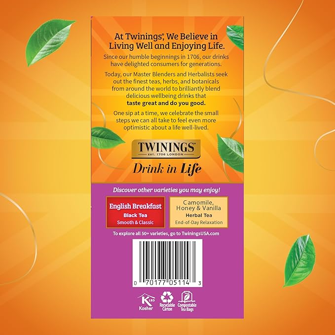 Twinings Darjeeling Black Tea Individually Wrapped Bags, 50 Count (Pack of 6), Delicate Light