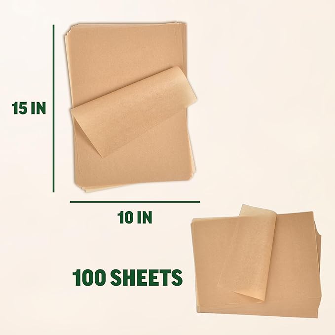 Zenlogy 10x15 Parchment Paper (100 Sheets) - Unbleached, High Heat, Non-stick, Pre-cut Baking Paper