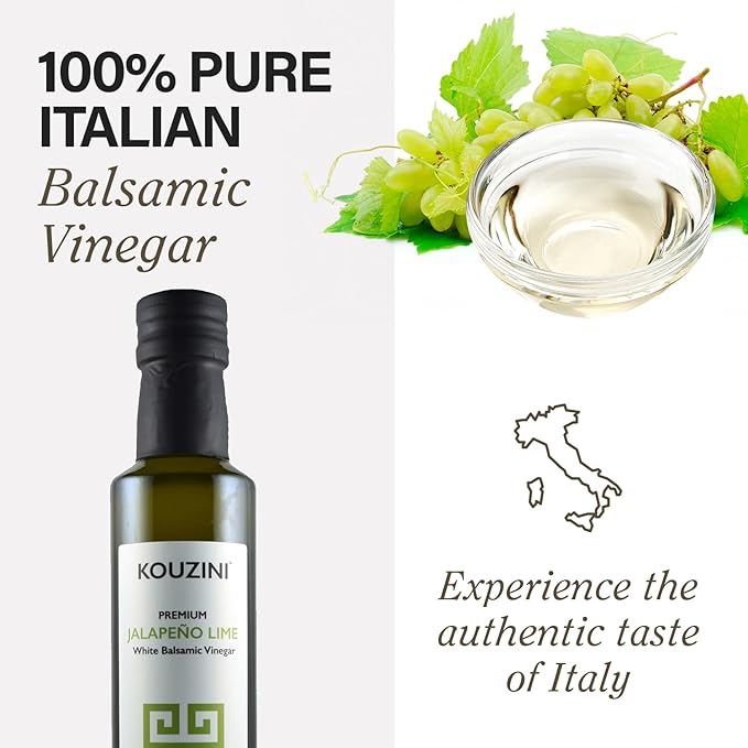 Kouzini Ultra Premium White Jalapeno Lime Balsamic Vinegar - Sweet & Thick Italian Dressing for