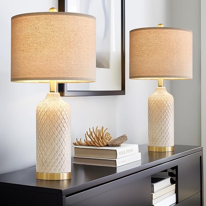 24.25" Modern Ceramic Table Lamps Set of 2 - Gold, Boho & Farmhouse Style for Living Room, Bedside