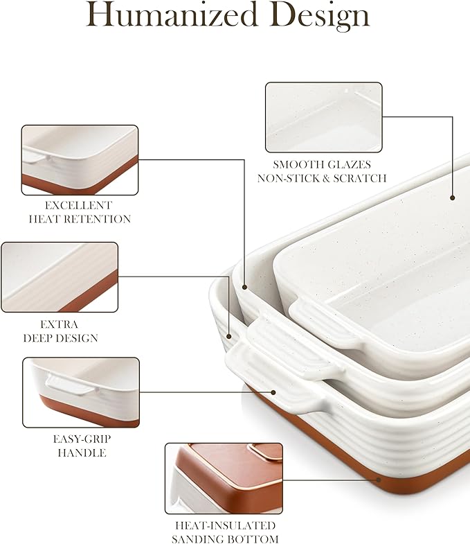 MALACASA Casserole Dishes for Oven, Ceramic Baking Dishes Set of 3, Baking Pan Casserole Dish Set