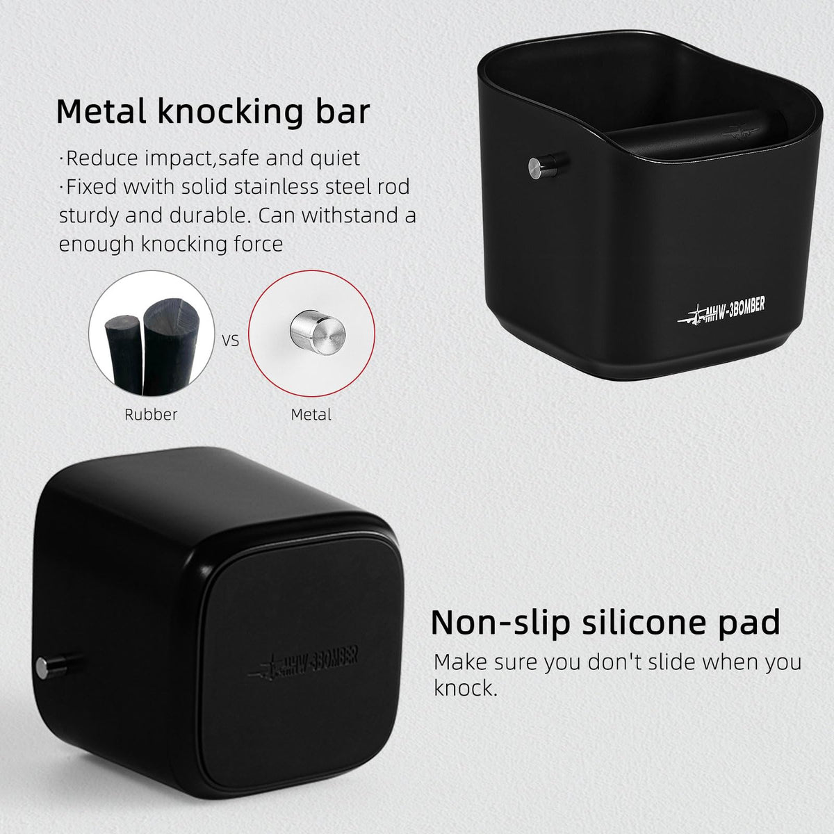 MHW-3BOMBER Espresso Knock Box, 1.2L(15 Cups) Coffee Knock Box with Removable Knock Bar and