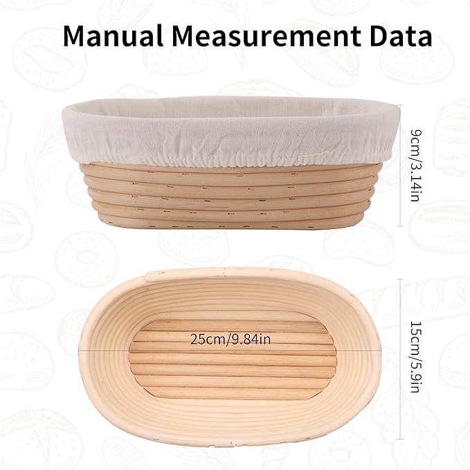 9.8 Inch Banneton Bread Proofing Basket Oval Sourdough Bread Basket Handmade Natural Brown Rattan