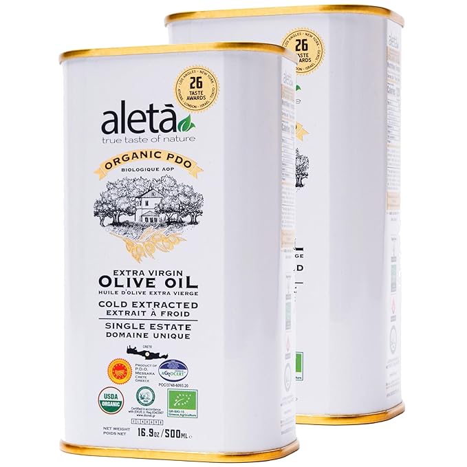 Aleta Farms Olive Oil Extra Virgin, USDA Organic, Single Estate PDO Polyphenol Rich Olive Oil, Cold