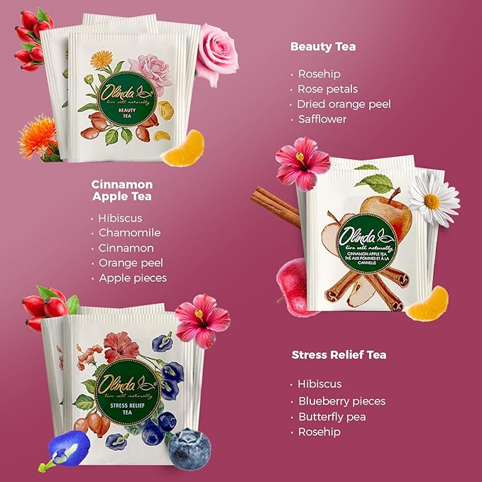 Olinda Healing Flowers & Roots Gift Box Natural Caffeine Free Tea Organic Herbal Tea Bags Healthy