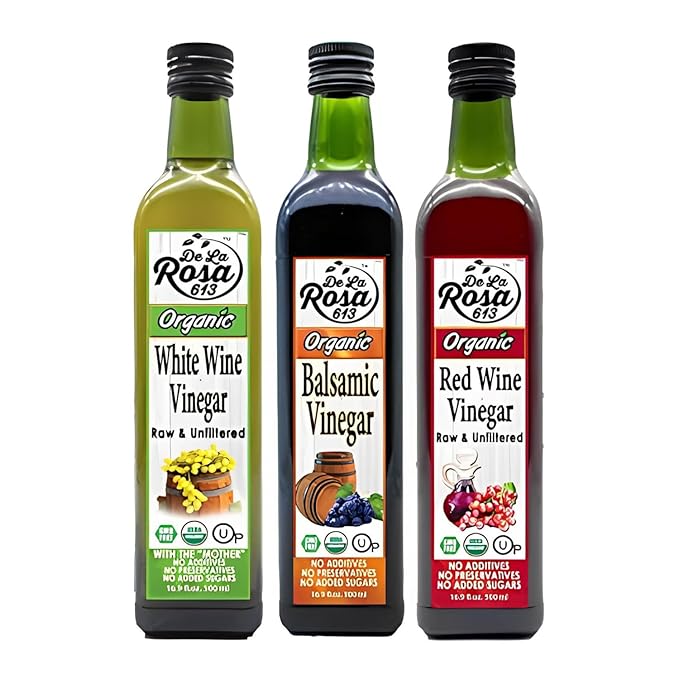 De La Rosa Organic White Wine, Red Wine & Balsamic Vinegar, Vegan, Kosher, Non-GMO & Gluten Free