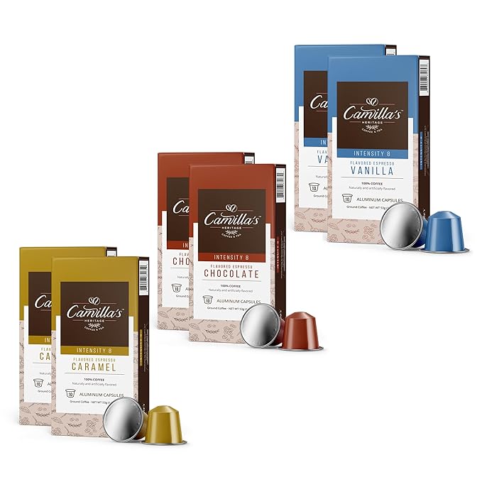 Camilla’s Heritage - Intensity 8 Flavored Espresso Coffee Variety Pack (Gourmet Chocolate, Vanilla