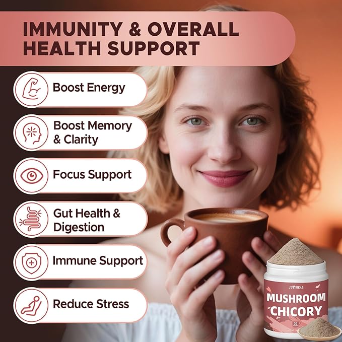 JUYIHEAL Mushroom Chicory, Mushroom Chicory Coffee 6 Mushrooms with Chicory Root for Energy, Focus