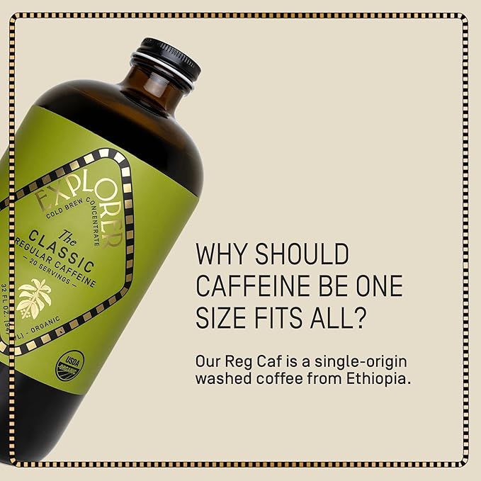 Explorer Cold Brew Organic Liquid Coffee Concentrate, Classic Regular Caffeine, Drink Iced or Hot