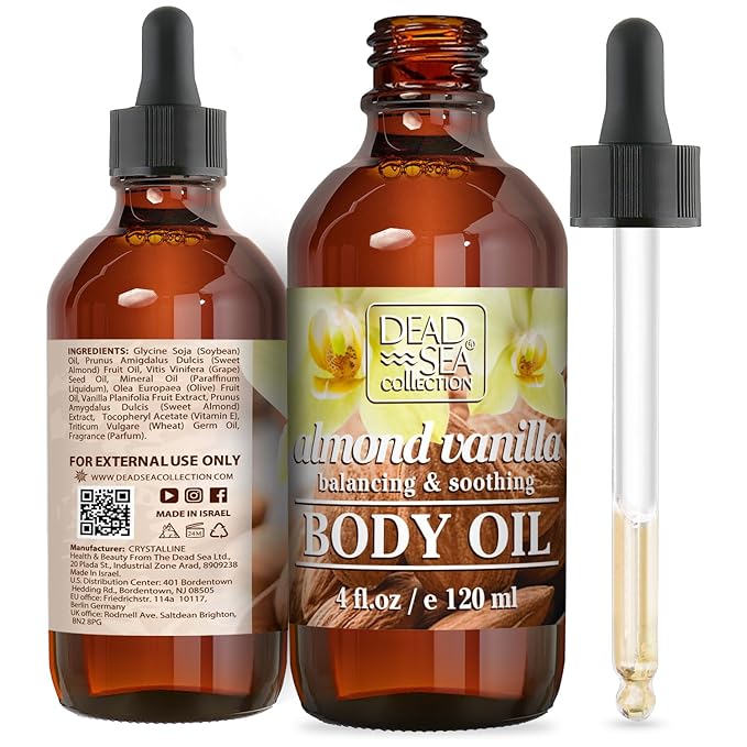 Dead Sea Collection Body Oil with Almond & Vanilla-Dry Skin Moisturizer and Hydrating Massage