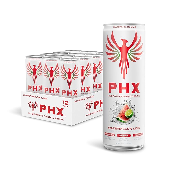 PHX Hydration Energy Drink - 700mg Electrolytes, 200mg Natural Green Tea Caffeine, 100% Daily Value