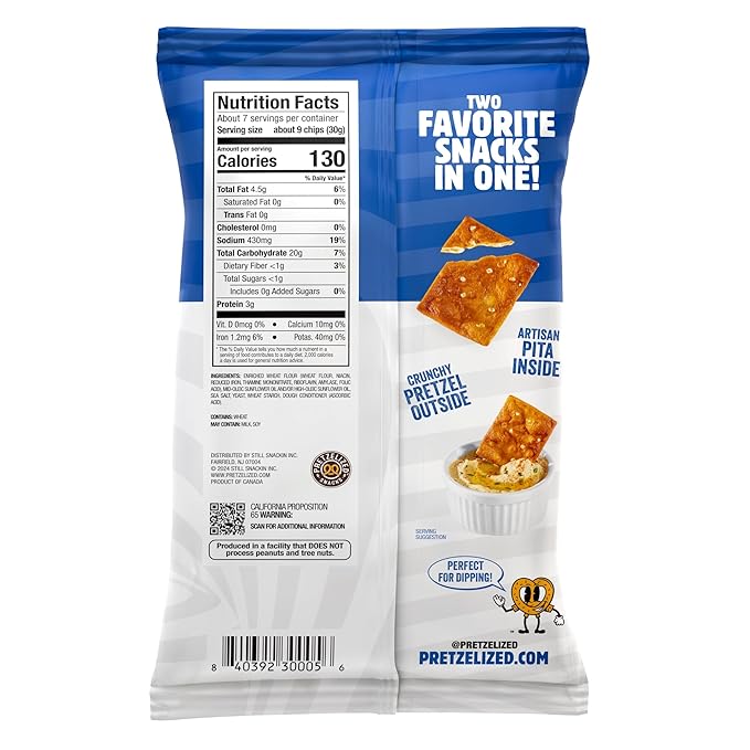PRETZELIZED Snacks PRETZELIZED Pretzel Pita Chips, Sea Salt Flavored, 7oz Bag (Pack of 12)