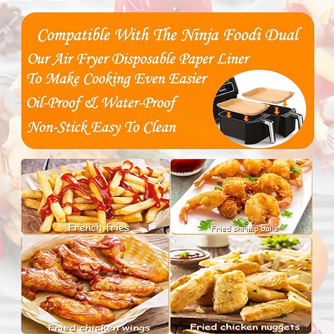 300 PCS Air Fryer Liners Disposable, 8.1 * 5.1 inch Air Fryer Paper Fit 2-Basket 8-10QT Ninja Dual