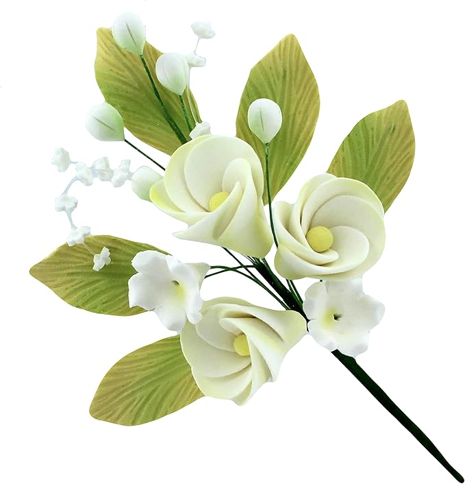Global Sugar Art Tropical Frangipani Plumeria Cake Topper Sugar Cake Flowers Spray, Small, White