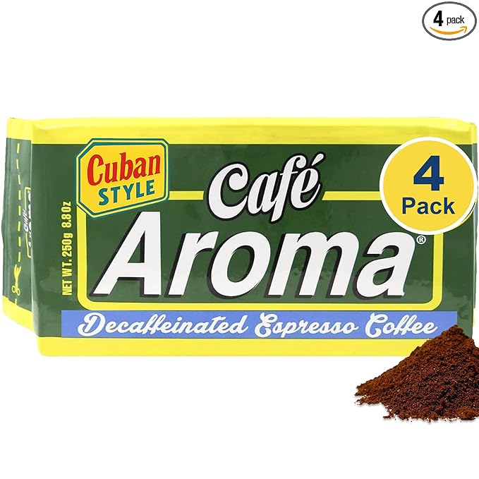 Café Aroma Decaf Dark Roast Espresso Ground Coffee, Authentic Cuban Style Coffee, Vacuum Sealed