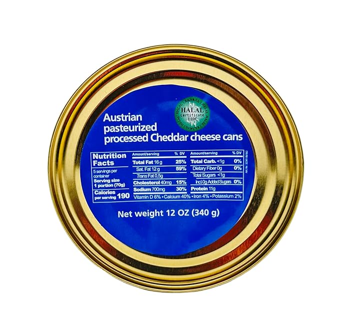 Happy Cow Halal Austrian Processed Cheese 12 OZ (340g) Easy Open Can, Rich Cheddar Flavor, Long