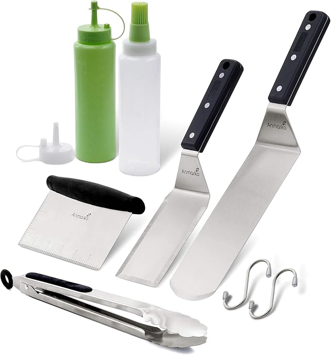 Anmarko Metal Spatula Set Stainless Steel and Scraper - Professional Chef Griddle Spatulas Set of 6