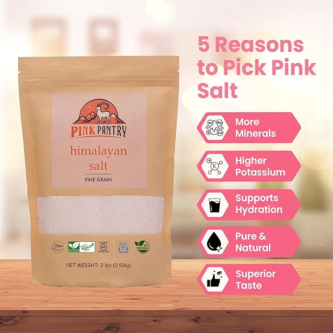 Pink Pantry Himalayan Pink Salt, 100% Pure Himalayan Salt, Non-GMO, Kosher Certified, No Additives
