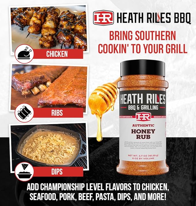 Heath Riles BBQ Rub - Honey Seasoning, Champion Pitmaster Recipe, Legendary BBQ Rubs For Smoking &