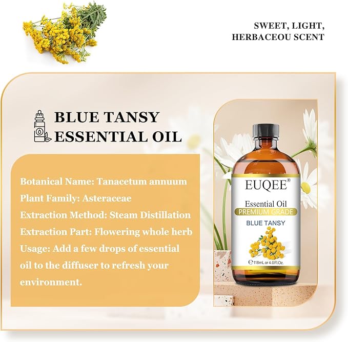 Blue Tansy Essential Oil 118mL/4oz Pure Blue Tansy Oil Premium Essential Oil for Diffuser, Soap