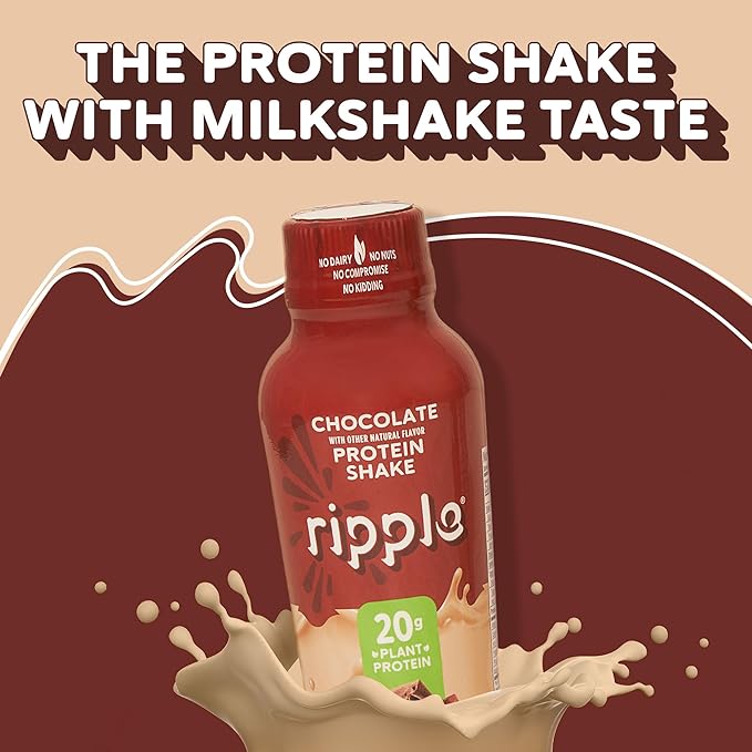 Ripple Vegan Protein Shake | Chocolate | 20g Nutritious Plant Based Pea Protein | Shelf Stable | No